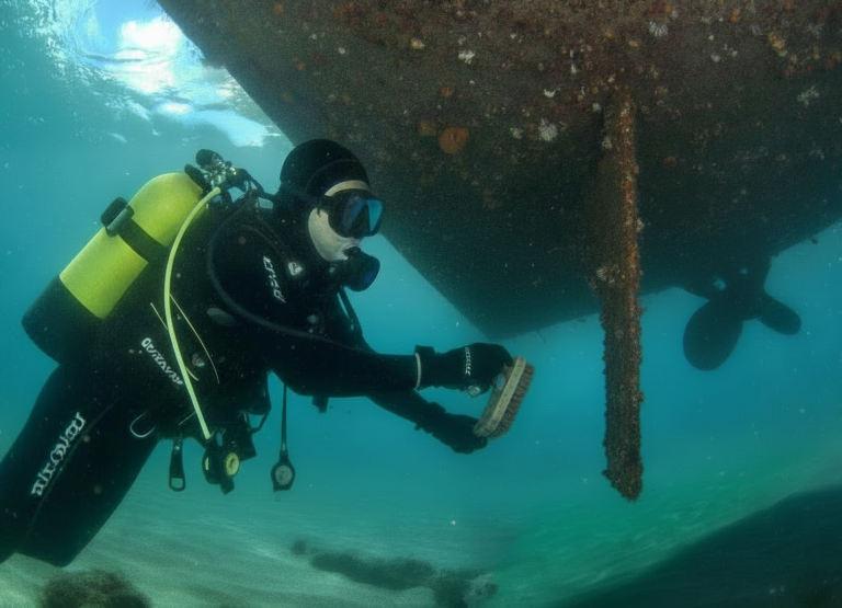 scuba diver cleaning